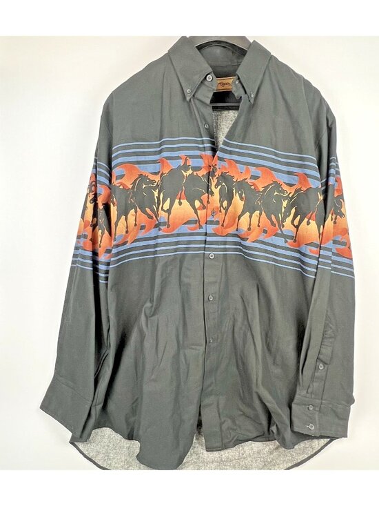 Roper Other - Vintage Roper Border Wild Horse Shirt XL – Black USA Made Pearl Snap Western